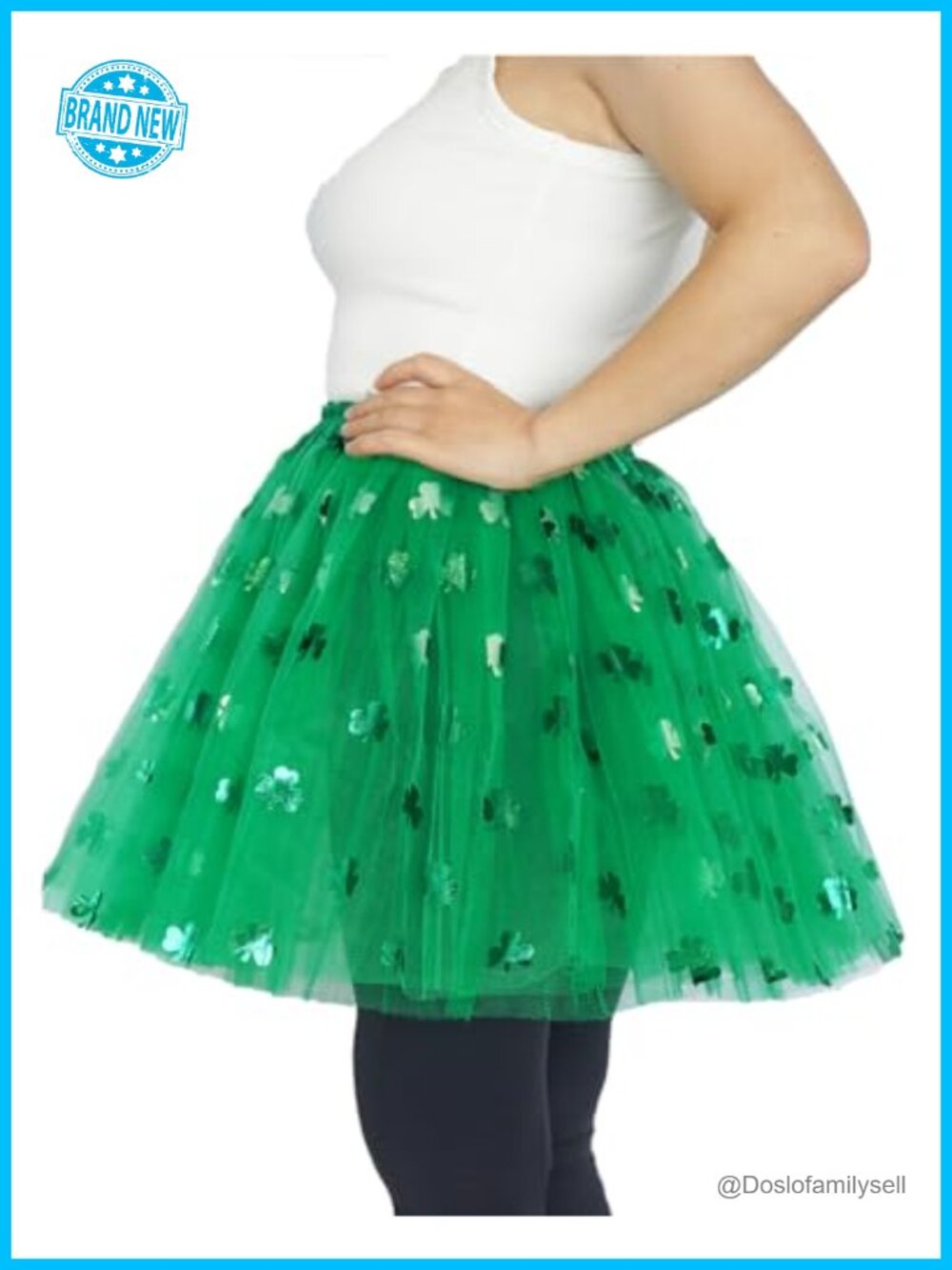 Plus Size 3-Layered Tulle Tutu Skirt Adult Women St. Patrick's Day Clover